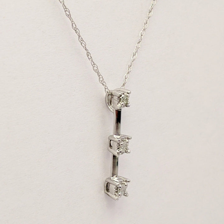 10K WHITE .11 CARAT TOTAL WEIGHT I2 G DIAMOND ROUND (3) BAR DROP ESTATE PENDANT & CHAIN 1.5 GRAMS
