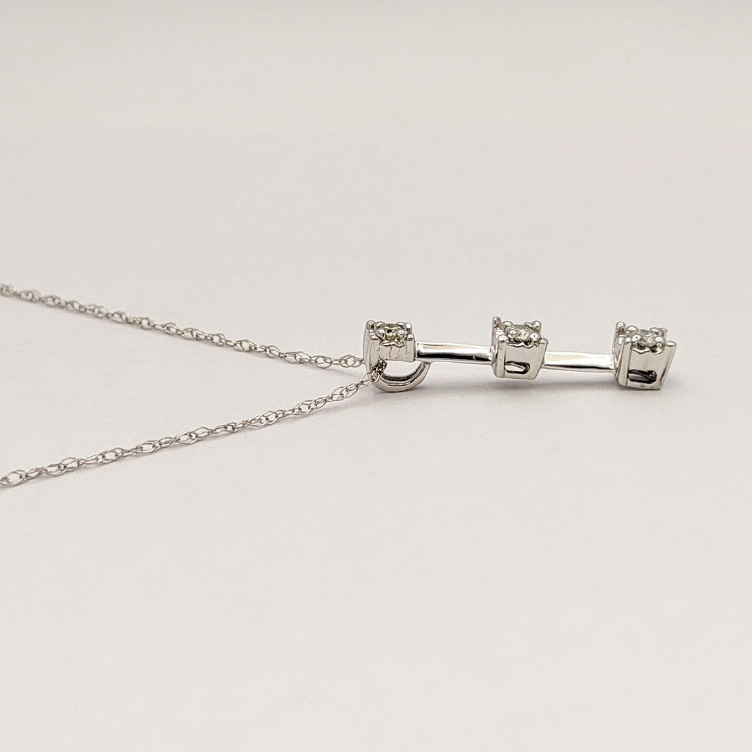 10K WHITE .11 CARAT TOTAL WEIGHT I2 G DIAMOND ROUND (3) BAR DROP ESTATE PENDANT & CHAIN 1.5 GRAMS