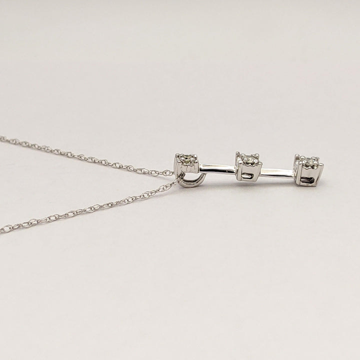 10K WHITE .11 CARAT TOTAL WEIGHT I2 G DIAMOND ROUND (3) BAR DROP ESTATE PENDANT & CHAIN 1.5 GRAMS