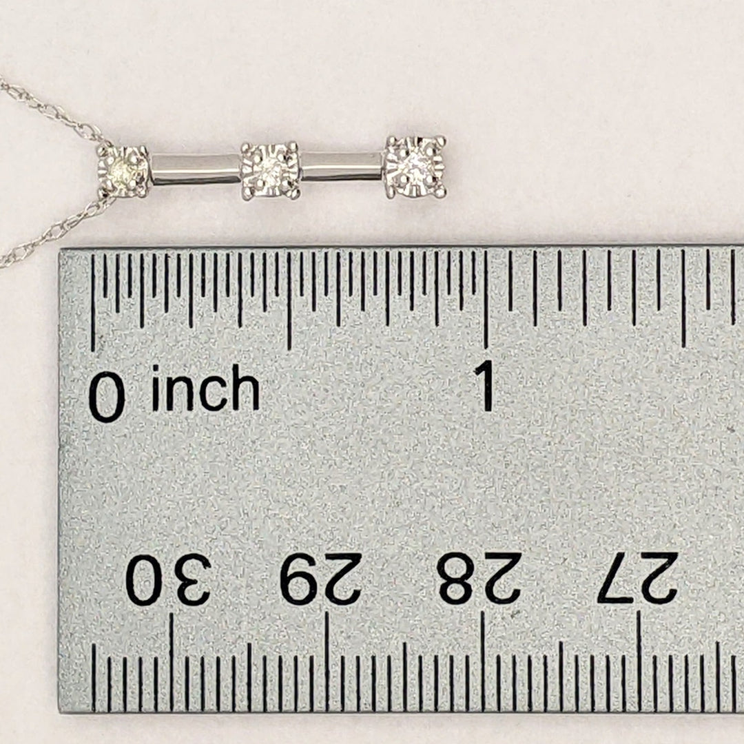 10K WHITE .11 CARAT TOTAL WEIGHT I2 G DIAMOND ROUND (3) BAR DROP ESTATE PENDANT & CHAIN 1.5 GRAMS