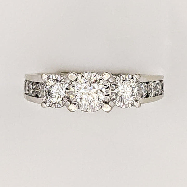 14K WHITE 1.26 CARAT TOTAL WEIGHT I1 I DIAMOND ROUND (11) ILLUSION TRINITY ESTATE RING 4.7 GRAMS