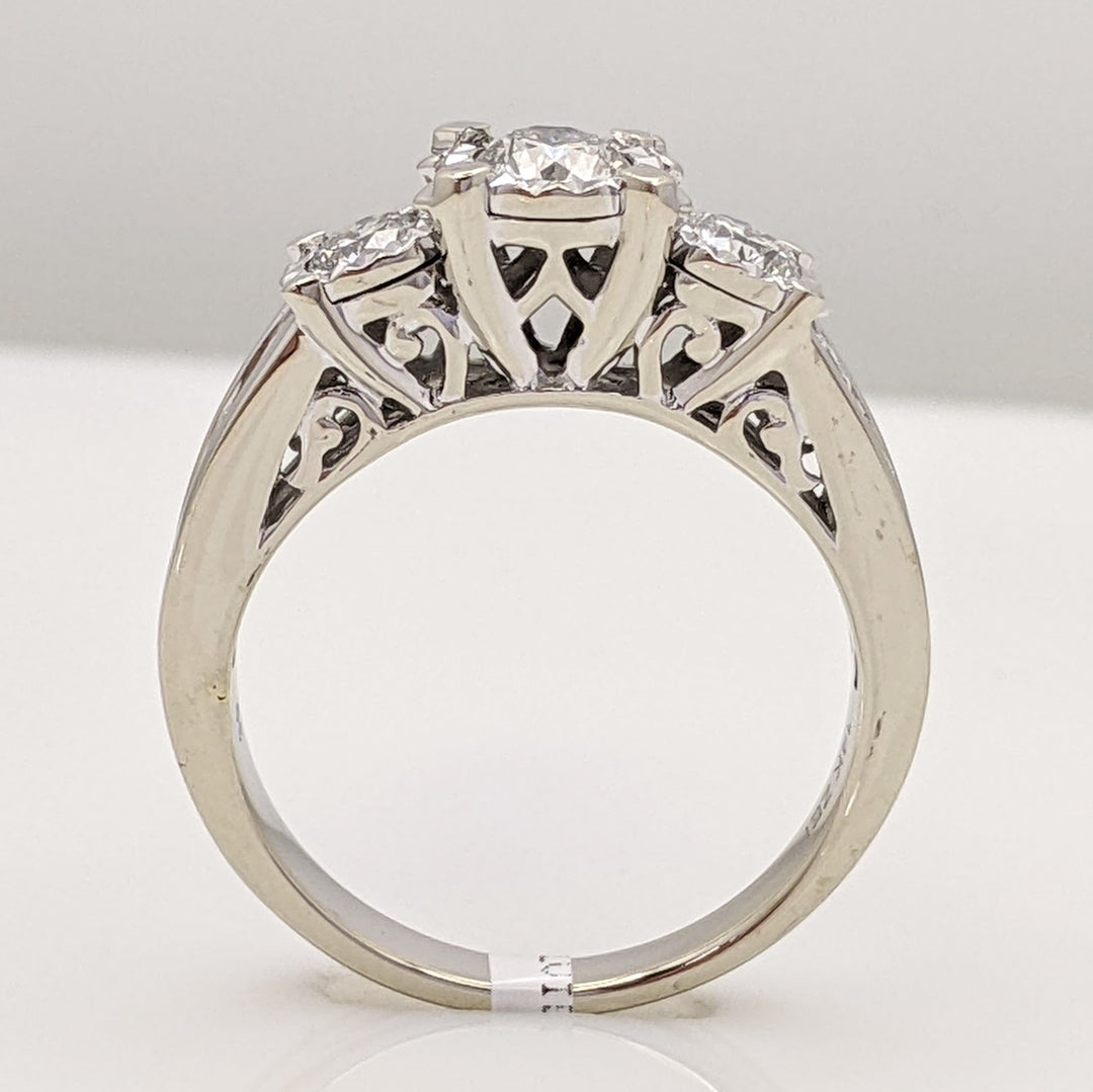 14K WHITE 1.26 CARAT TOTAL WEIGHT I1 I DIAMOND ROUND (11) ILLUSION TRINITY ESTATE RING 4.7 GRAMS