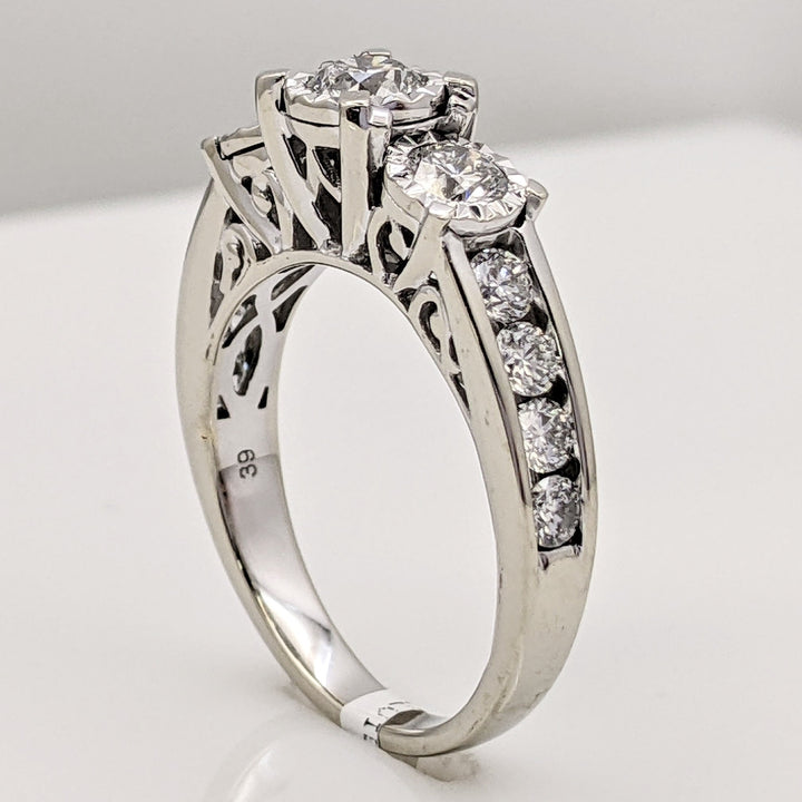 14K WHITE 1.26 CARAT TOTAL WEIGHT I1 I DIAMOND ROUND (11) ILLUSION TRINITY ESTATE RING 4.7 GRAMS