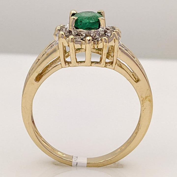 14K EMERALD OVAL 5X7 WITH .37 DIAMOND TOTAL WEIGHT ESTATE HALO 2-ROW RING 4.1 GRAMS