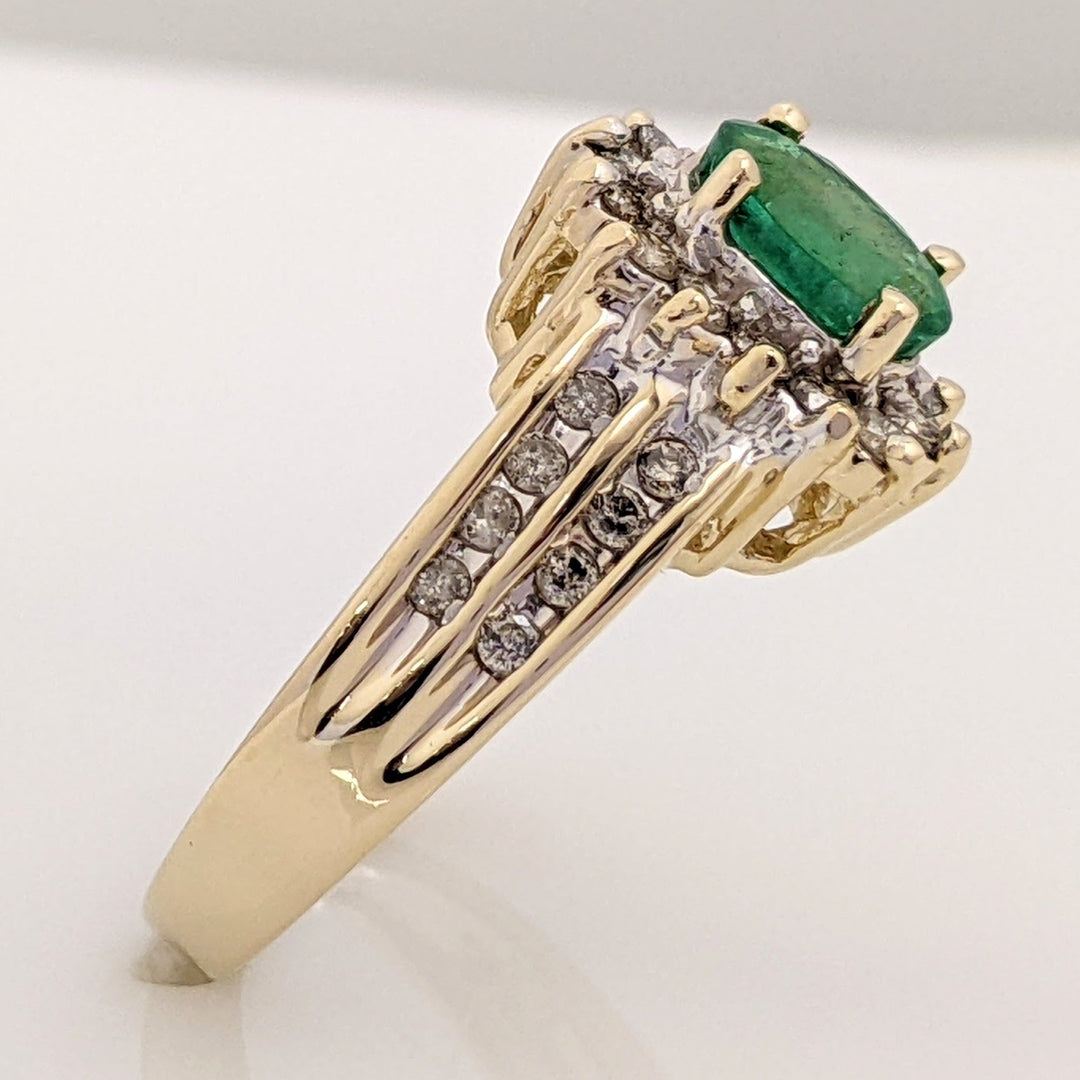 14K EMERALD OVAL 5X7 WITH .37 DIAMOND TOTAL WEIGHT ESTATE HALO 2-ROW RING 4.1 GRAMS