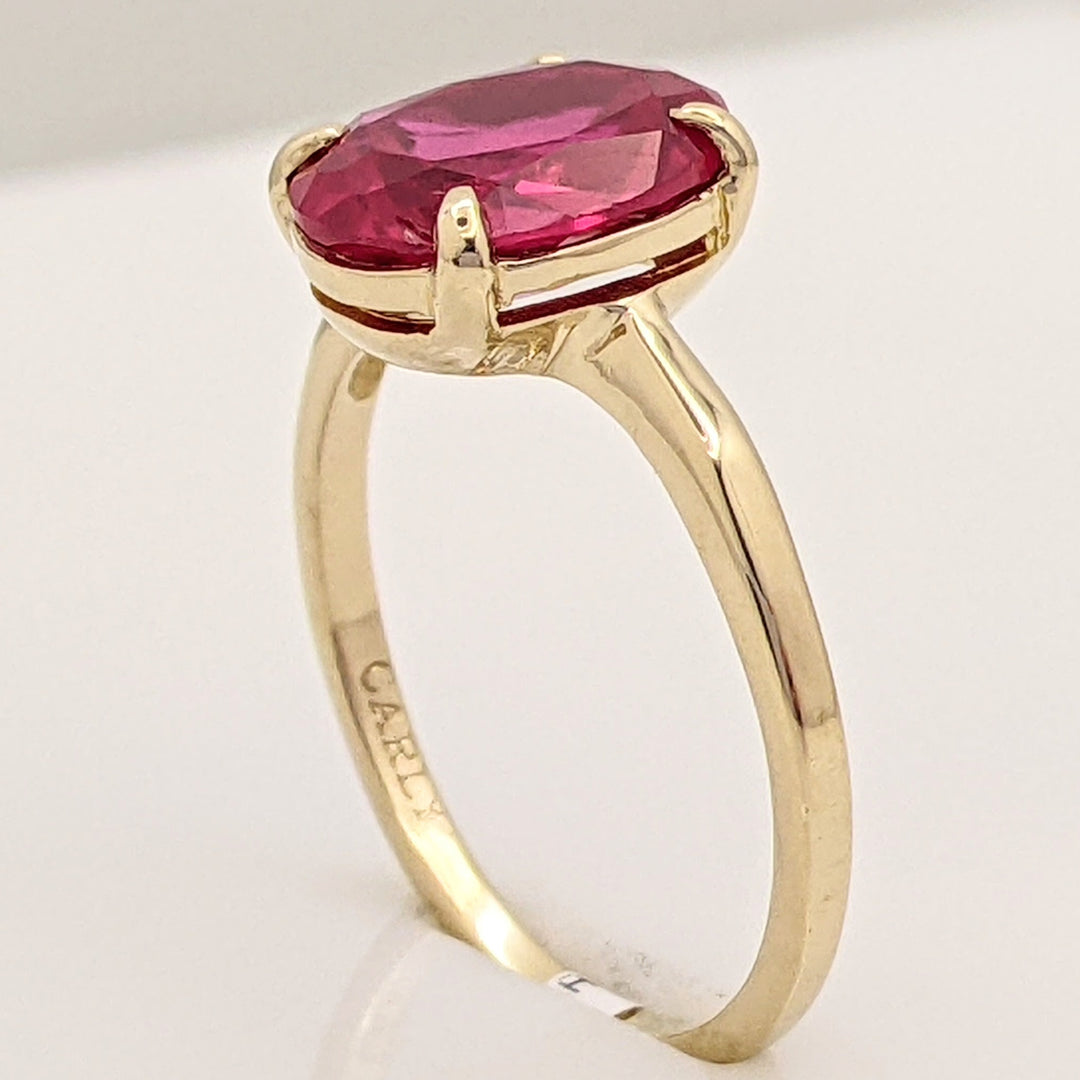 14K SYNTHETIC RUBY OVAL 8X10 ESTATE RING 2.3 GRAMS