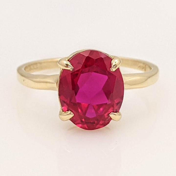 14K SYNTHETIC RUBY OVAL 8X10 ESTATE RING 2.3 GRAMS