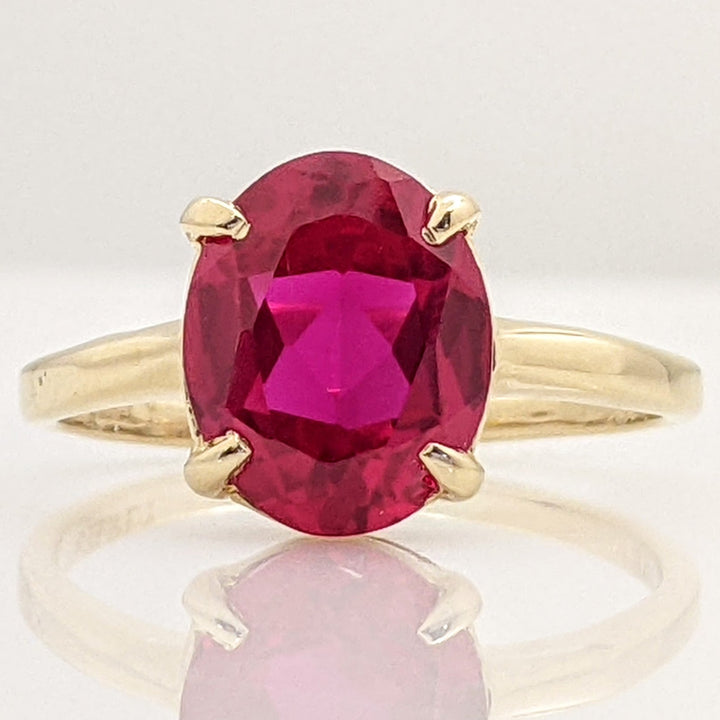 14K SYNTHETIC RUBY OVAL 8X10 ESTATE RING 2.3 GRAMS