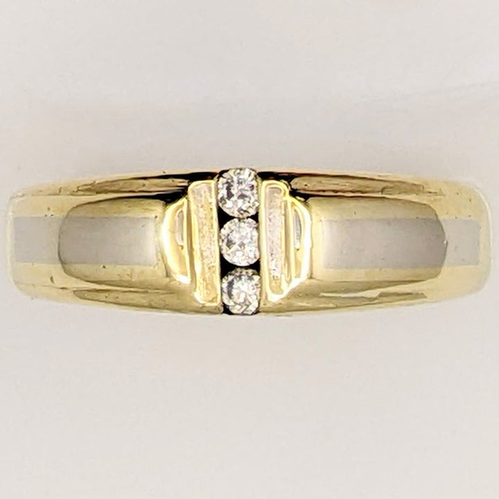 10K TWO- TONE .14 CARAT TOTAL WEIGHT SI2 I DIAMOND ROUND (3) ESTATE CHANNEL BAND 7.0 GRAMS