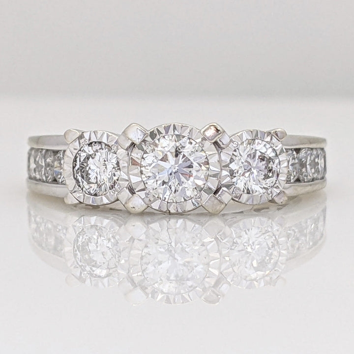 14K WHITE 1.26 CARAT TOTAL WEIGHT I1 I DIAMOND ROUND (11) ILLUSION TRINITY ESTATE RING 4.7 GRAMS