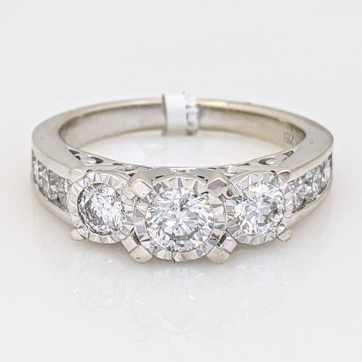 14K WHITE 1.26 CARAT TOTAL WEIGHT I1 I DIAMOND ROUND (11) ILLUSION TRINITY ESTATE RING 4.7 GRAMS