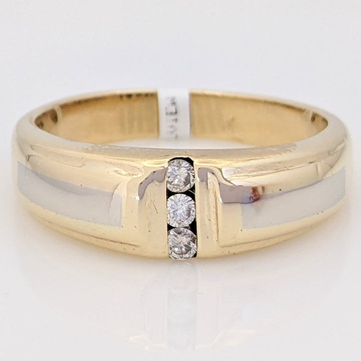 10K TWO- TONE .14 CARAT TOTAL WEIGHT SI2 I DIAMOND ROUND (3) ESTATE CHANNEL BAND 7.0 GRAMS