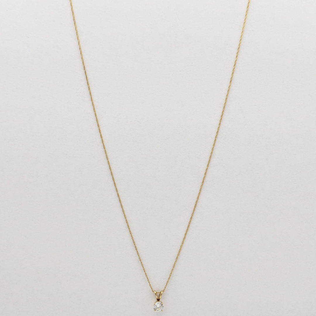 14K .31 CARAT TOTAL SI2 I DIAMOND ROUND ESTATE PENDANT & CHAIN 1.0 GRAMS