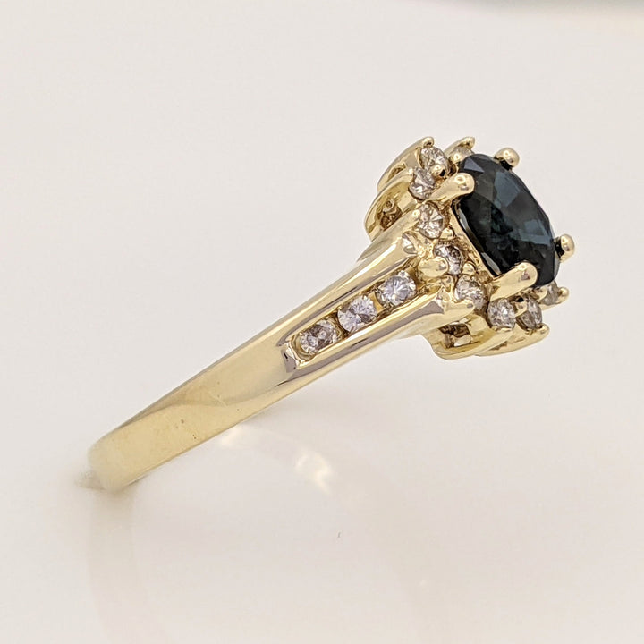 10K SAPPHIRE OVAL 4X6 WITH .33 DIAMOND TOTAL WEIGHT (18) ROUND ESTATE RING 3.1 GRAMS