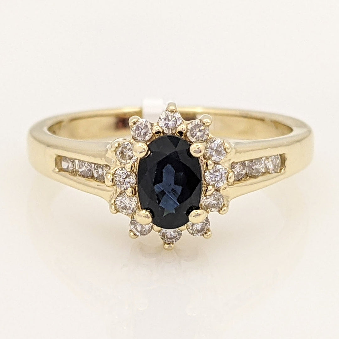 10K SAPPHIRE OVAL 4X6 WITH .33 DIAMOND TOTAL WEIGHT (18) ROUND ESTATE RING 3.1 GRAMS