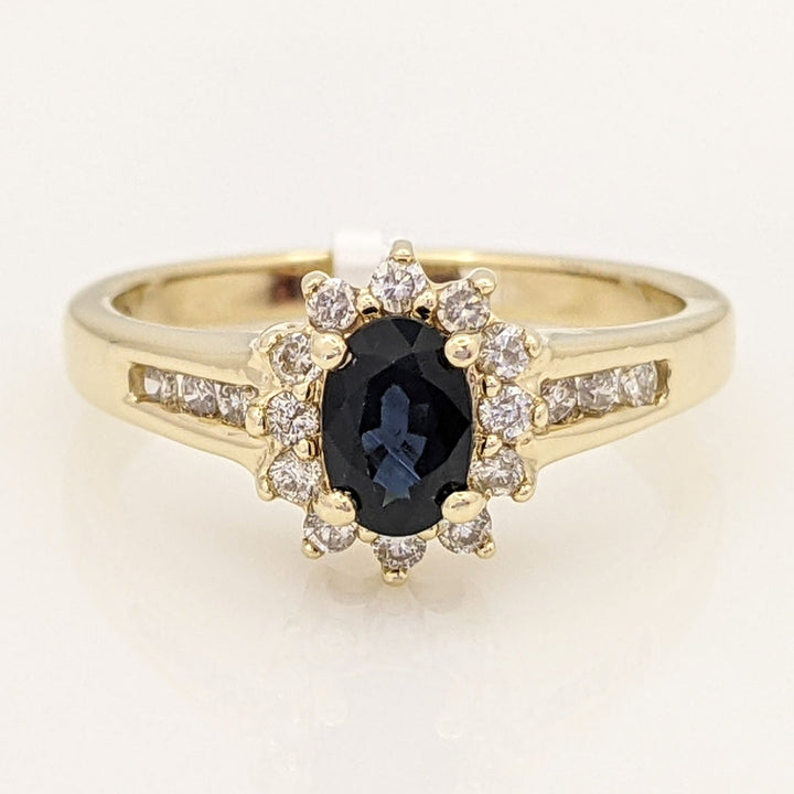 10K SAPPHIRE OVAL 4X6 WITH .33 DIAMOND TOTAL WEIGHT (18) ROUND ESTATE RING 3.1 GRAMS