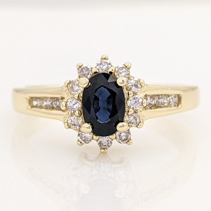 10K SAPPHIRE OVAL 4X6 WITH .33 DIAMOND TOTAL WEIGHT (18) ROUND ESTATE RING 3.1 GRAMS