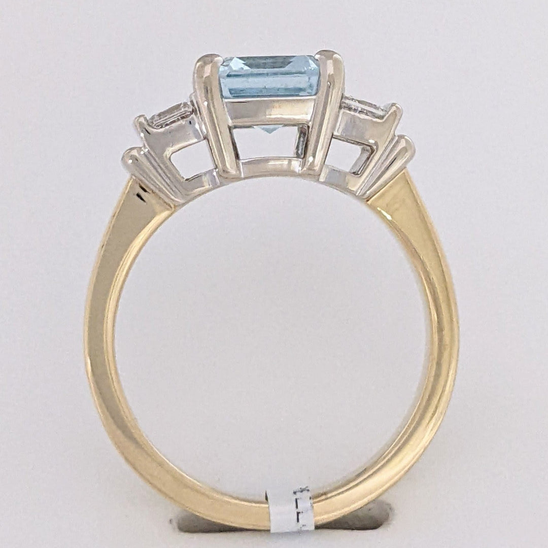 14K TWO-TONE AQUAMARINE EMERALD CUT 7X9 WITH .72 DIAMOND TOTAL WEIGHT (4) PRINCESS CUT ESTATE RING 6.2 GRAMS
