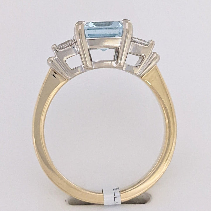 14K TWO-TONE AQUAMARINE EMERALD CUT 7X9 WITH .72 DIAMOND TOTAL WEIGHT (4) PRINCESS CUT ESTATE RING 6.2 GRAMS