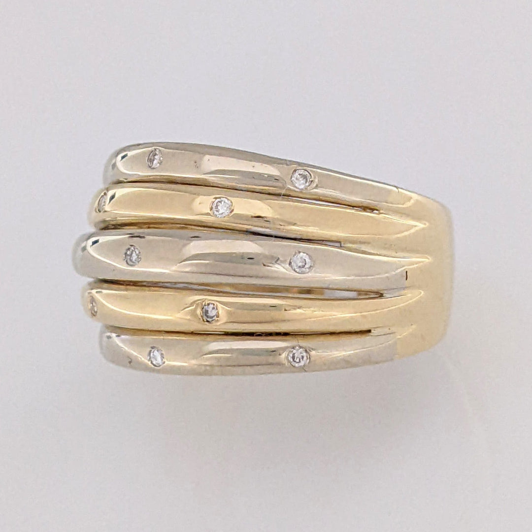 14K TWO-TONE DIAMOND ROUND (13) BEAD SET MELEE ESTATE SHRIMP RING 7.3 GRAMS