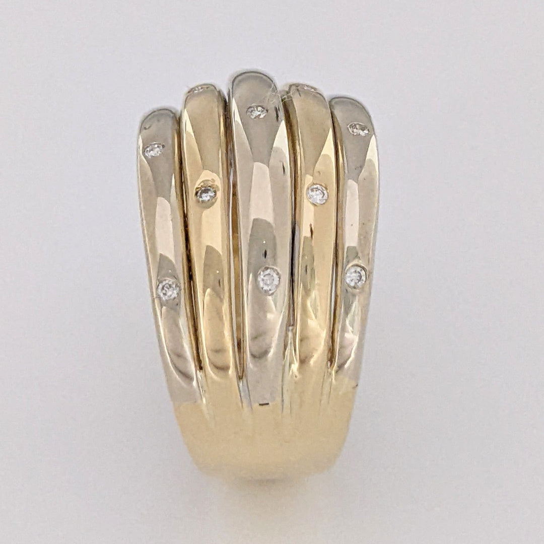 14K TWO-TONE DIAMOND ROUND (13) BEAD SET MELEE ESTATE SHRIMP RING 7.3 GRAMS
