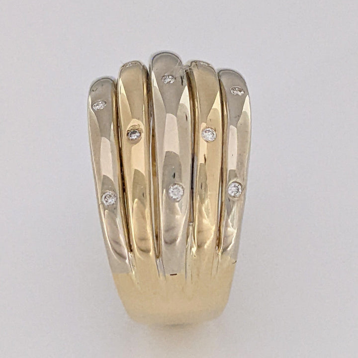 14K TWO-TONE DIAMOND ROUND (13) BEAD SET MELEE ESTATE SHRIMP RING 7.3 GRAMS