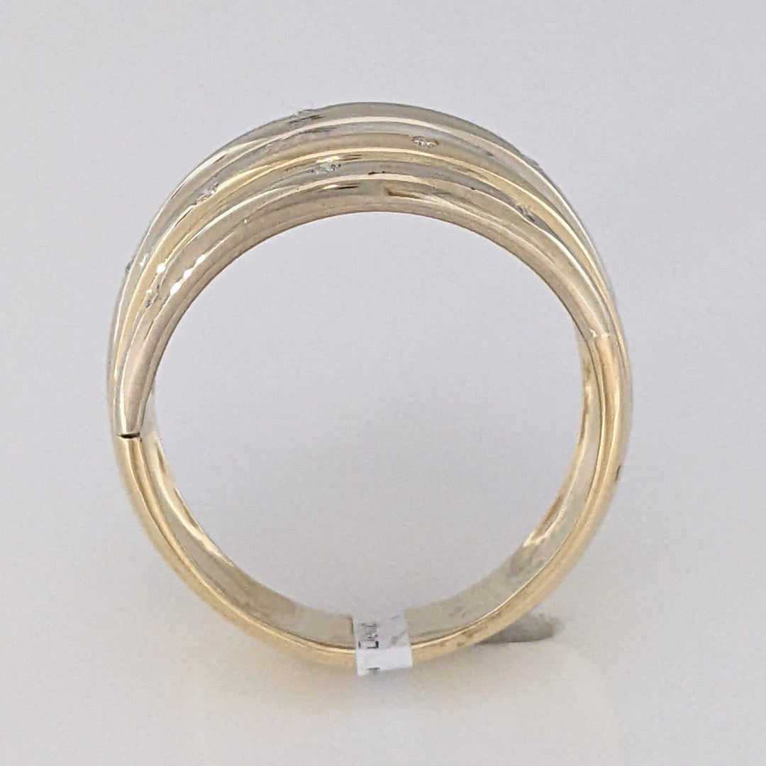 14K TWO-TONE DIAMOND ROUND (13) BEAD SET MELEE ESTATE SHRIMP RING 7.3 GRAMS