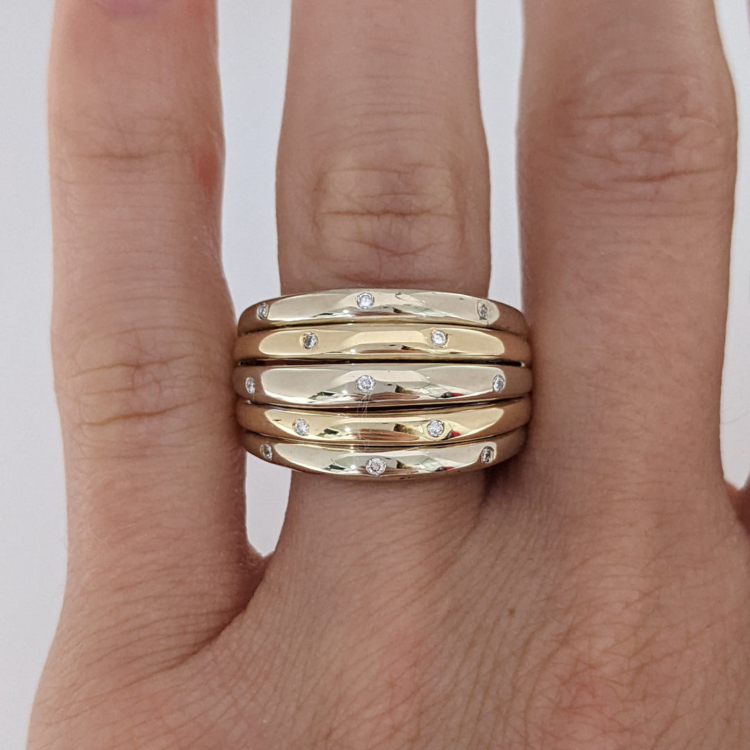 14K TWO-TONE DIAMOND ROUND (13) BEAD SET MELEE ESTATE SHRIMP RING 7.3 GRAMS