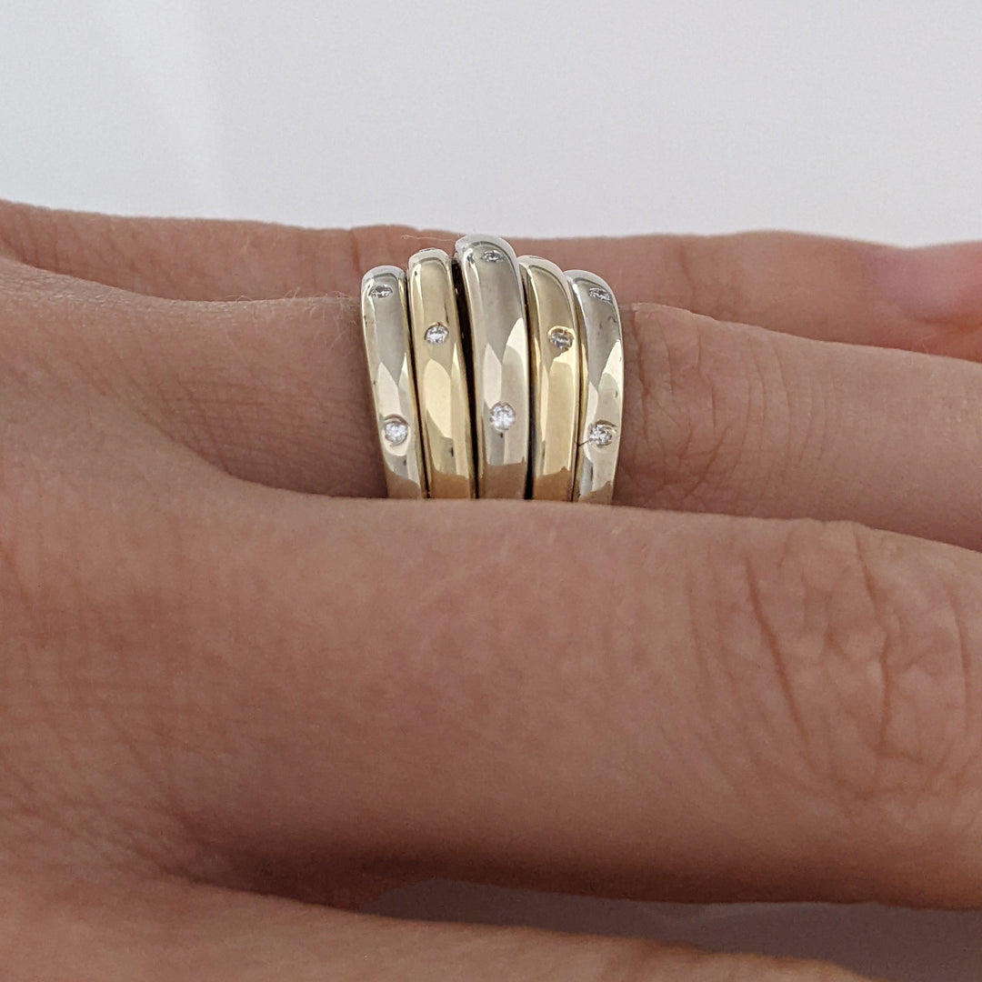 14K TWO-TONE DIAMOND ROUND (13) BEAD SET MELEE ESTATE SHRIMP RING 7.3 GRAMS