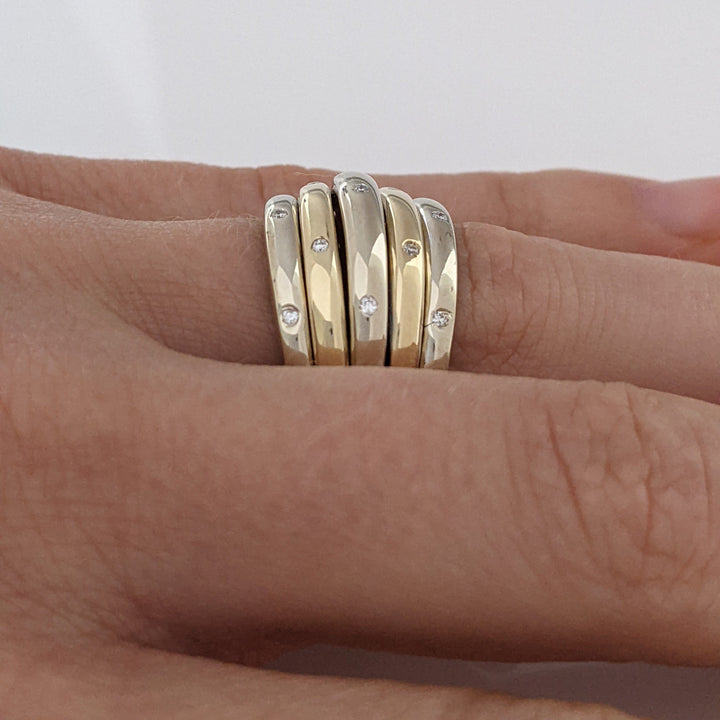 14K TWO-TONE DIAMOND ROUND (13) BEAD SET MELEE ESTATE SHRIMP RING 7.3 GRAMS