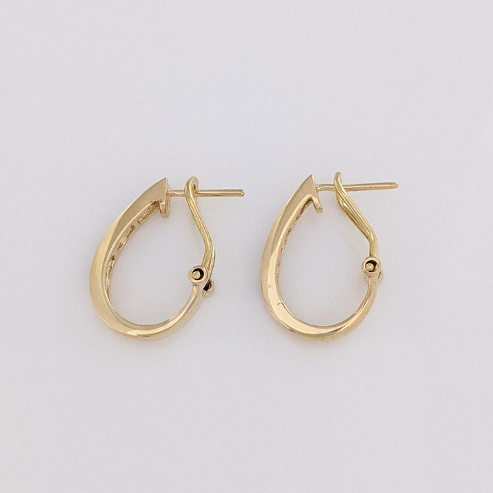 14K SAPPHIRE ROUND (6) DIAMOND ROUND (6) .18 DIAMOND TOTAL WEIGHT ESTATE CHANNEL HOOP EARRINGS 4.3 GRAMS