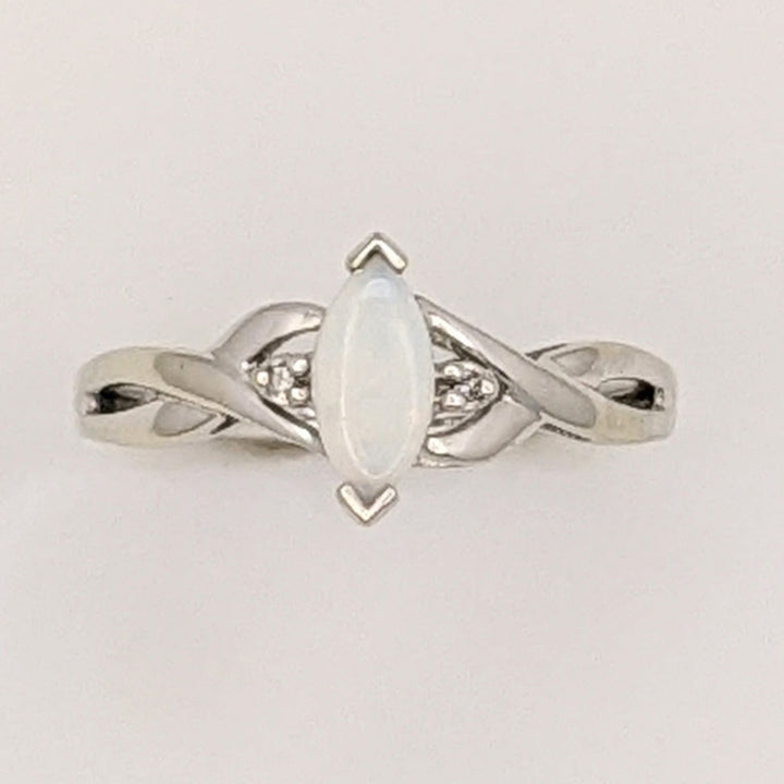 10K WHITE OPAL MARQUISE 4X8 WITH (2) MELEE ESTATE RING 1.6 GRAMS