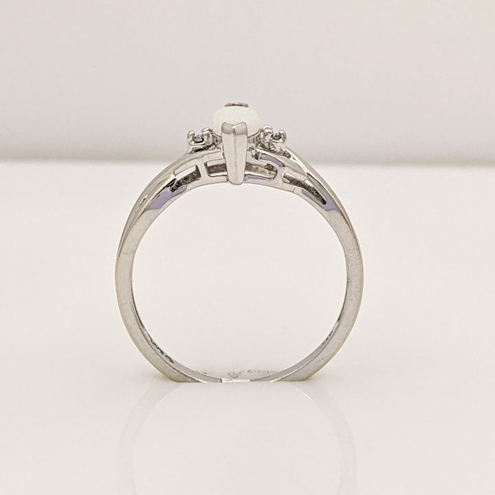 10K WHITE OPAL MARQUISE 4X8 WITH (2) MELEE ESTATE RING 1.6 GRAMS