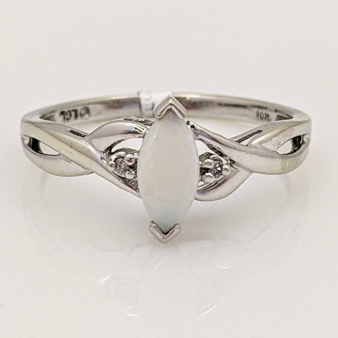 10K WHITE OPAL MARQUISE 4X8 WITH (2) MELEE ESTATE RING 1.6 GRAMS