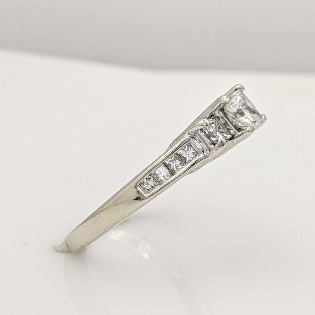 14K WHITE 1.03 CARAT TOTAL WEIGHT I1 I DIAMOND PRINCESS CUT (13) ESTATE RING 3.8 GRAMS