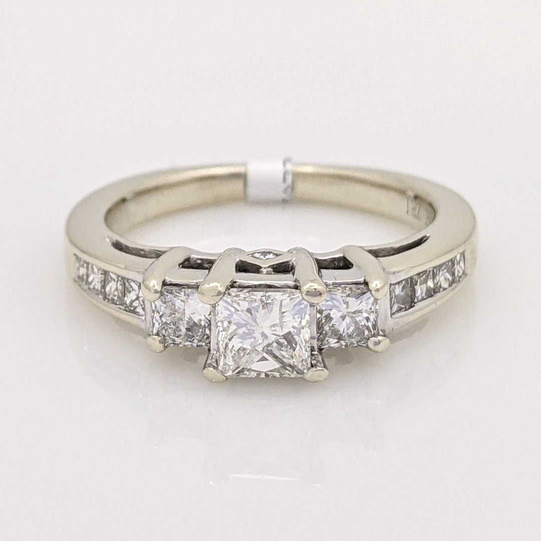 14K WHITE 1.03 CARAT TOTAL WEIGHT I1 I DIAMOND PRINCESS CUT (13) ESTATE RING 3.8 GRAMS