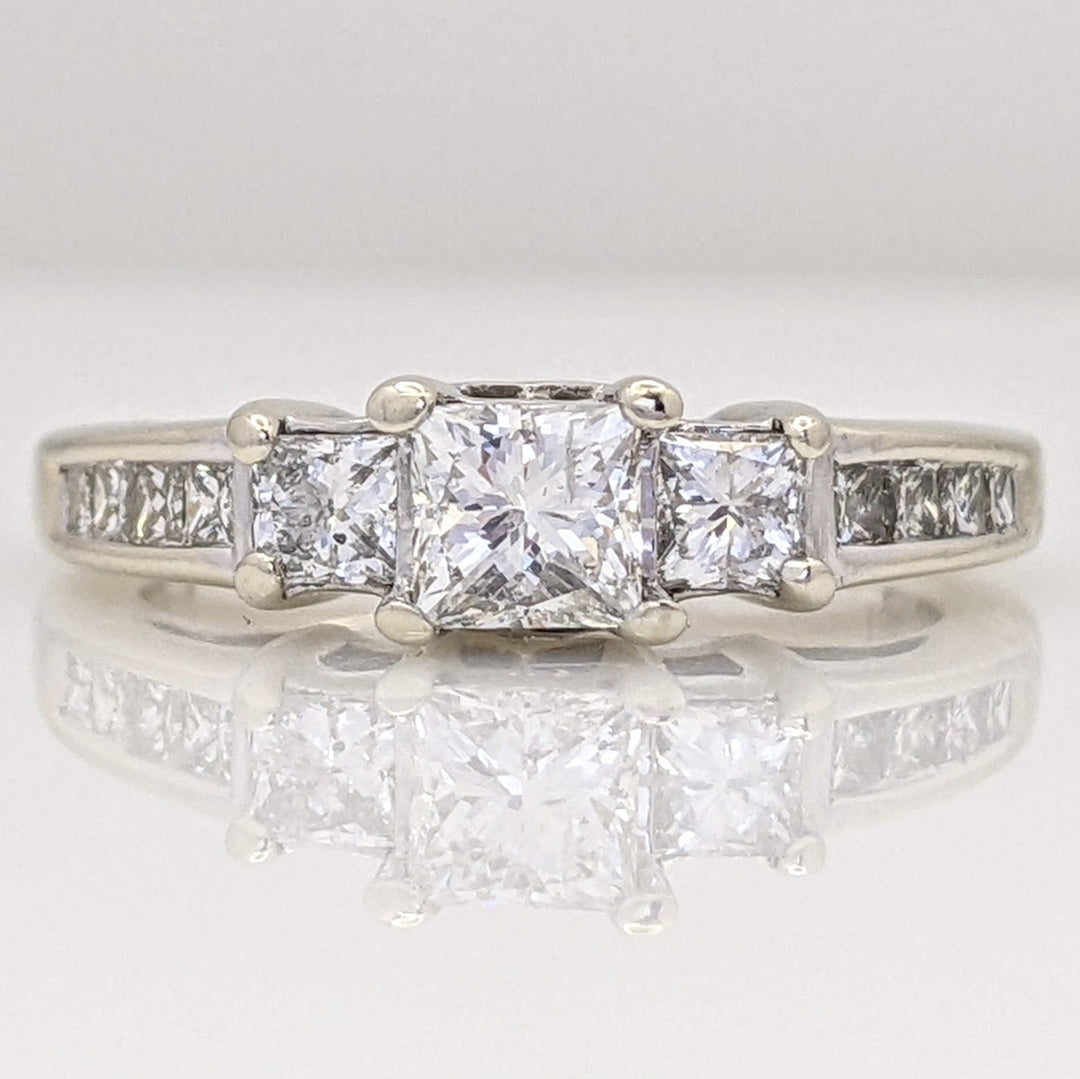 14K WHITE 1.03 CARAT TOTAL WEIGHT I1 I DIAMOND PRINCESS CUT (13) ESTATE RING 3.8 GRAMS