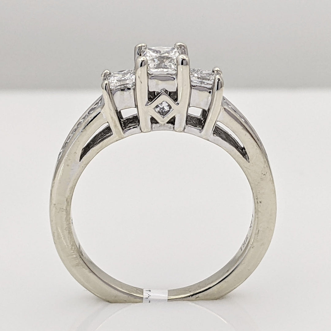 14K WHITE .95 CARAT TOTAL WEIGHT I1 G DIAMOND PRINCESS CUT (13) ESTATE TRINITY RING 4.0 GRAMS