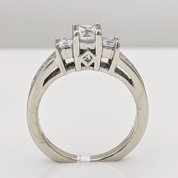 14K WHITE .95 CARAT TOTAL WEIGHT I1 G DIAMOND PRINCESS CUT (13) ESTATE TRINITY RING 4.0 GRAMS