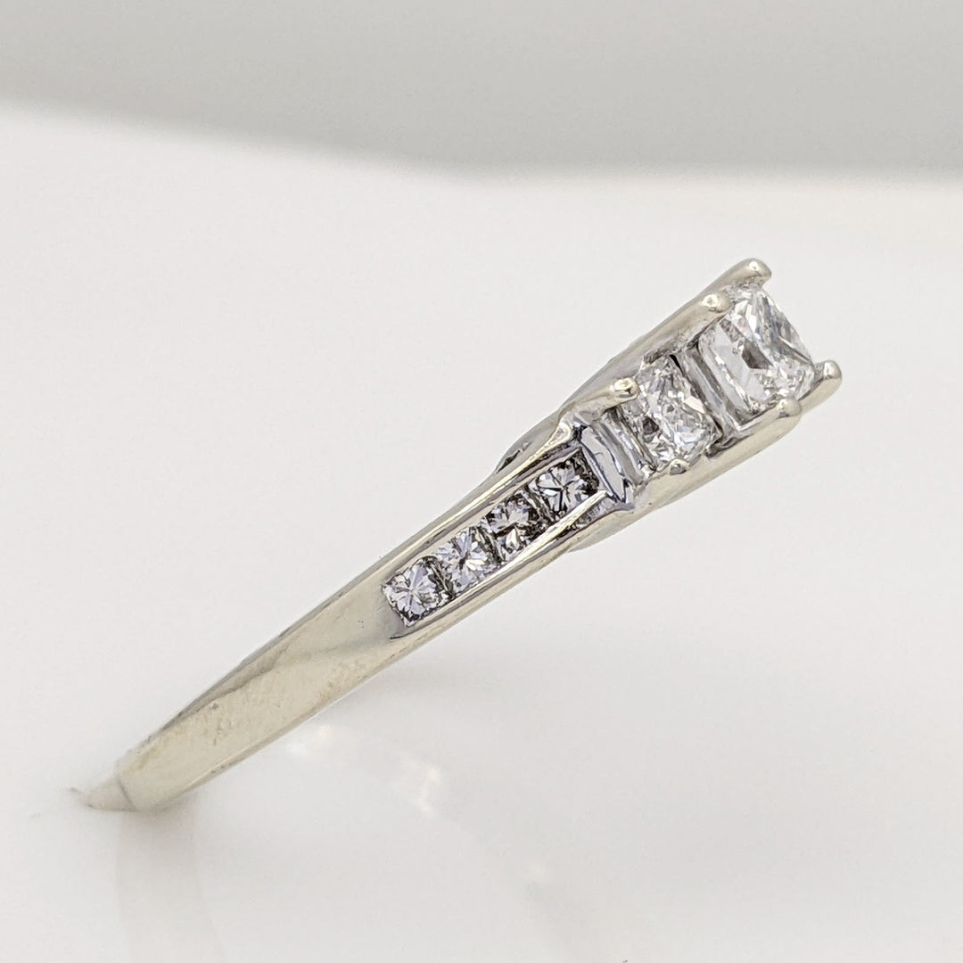 14K WHITE .95 CARAT TOTAL WEIGHT I1 G DIAMOND PRINCESS CUT (13) ESTATE TRINITY RING 4.0 GRAMS