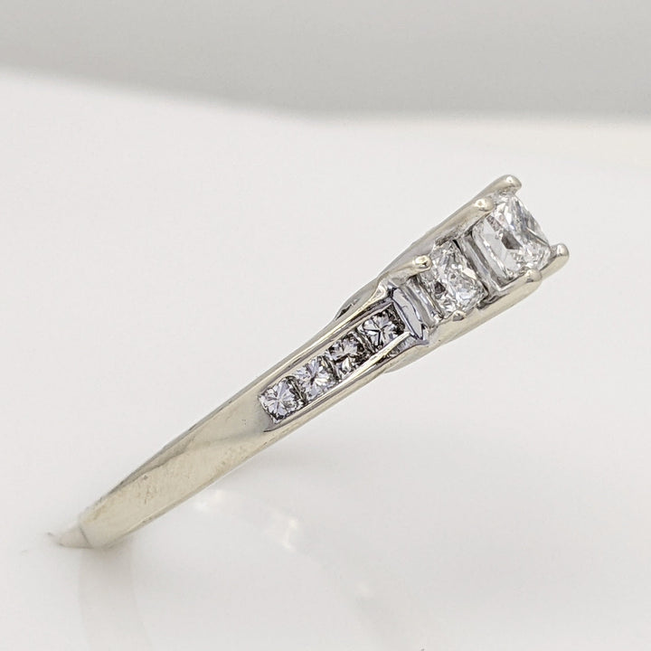 14K WHITE .95 CARAT TOTAL WEIGHT I1 G DIAMOND PRINCESS CUT (13) ESTATE TRINITY RING 4.0 GRAMS