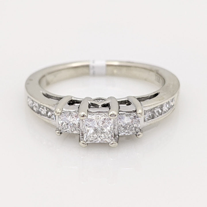 14K WHITE .95 CARAT TOTAL WEIGHT I1 G DIAMOND PRINCESS CUT (13) ESTATE TRINITY RING 4.0 GRAMS