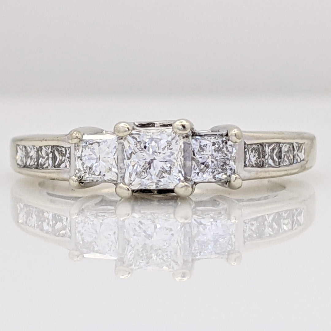 14K WHITE .95 CARAT TOTAL WEIGHT I1 G DIAMOND PRINCESS CUT (13) ESTATE TRINITY RING 4.0 GRAMS