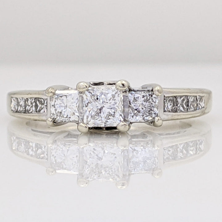 14K WHITE .95 CARAT TOTAL WEIGHT I1 G DIAMOND PRINCESS CUT (13) ESTATE TRINITY RING 4.0 GRAMS