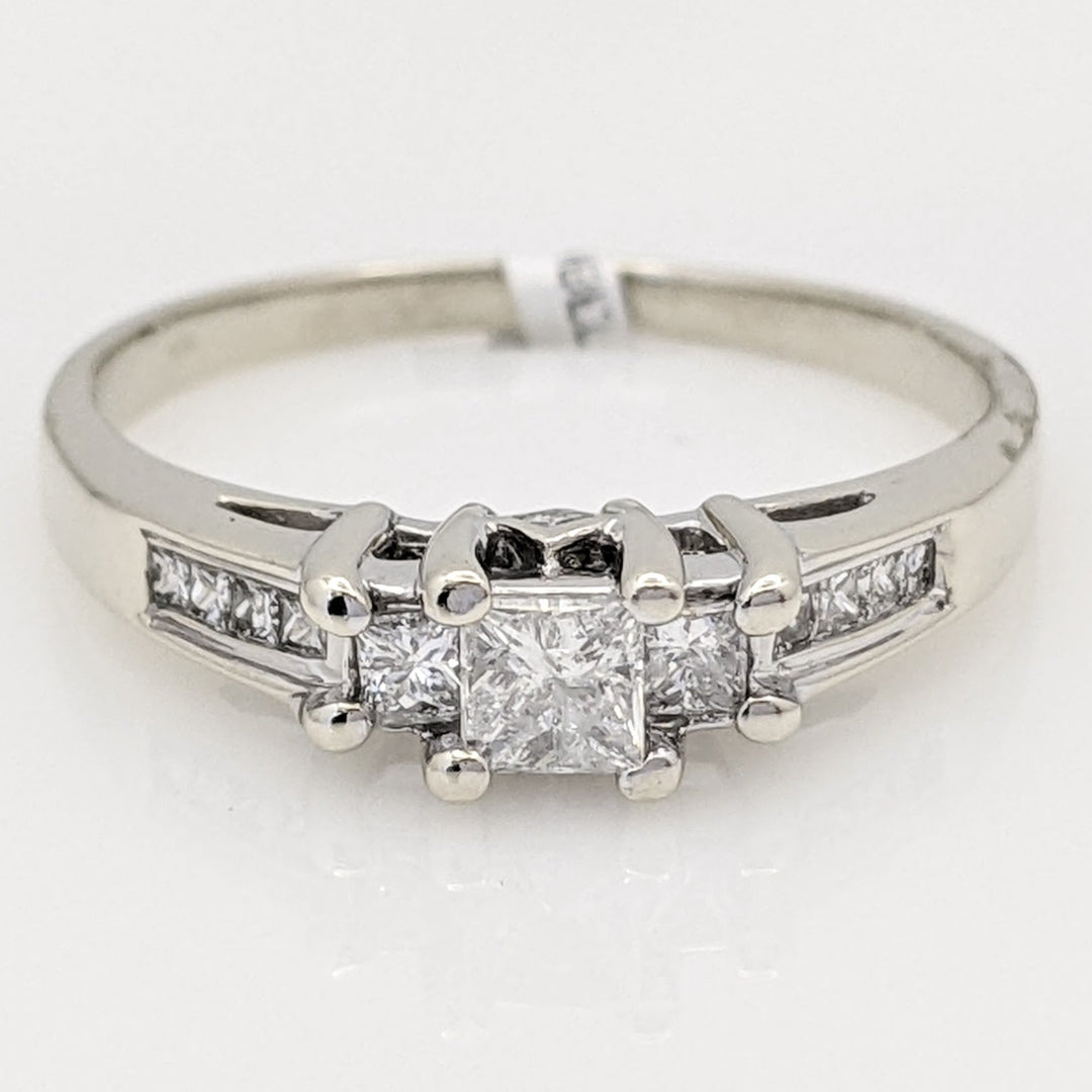 14K WHITE .62 CARAT TOTAL WEIGHT I1 G DIAMOND PRINCESS CUT (13) ESTATE RING 3.0 GRAMS