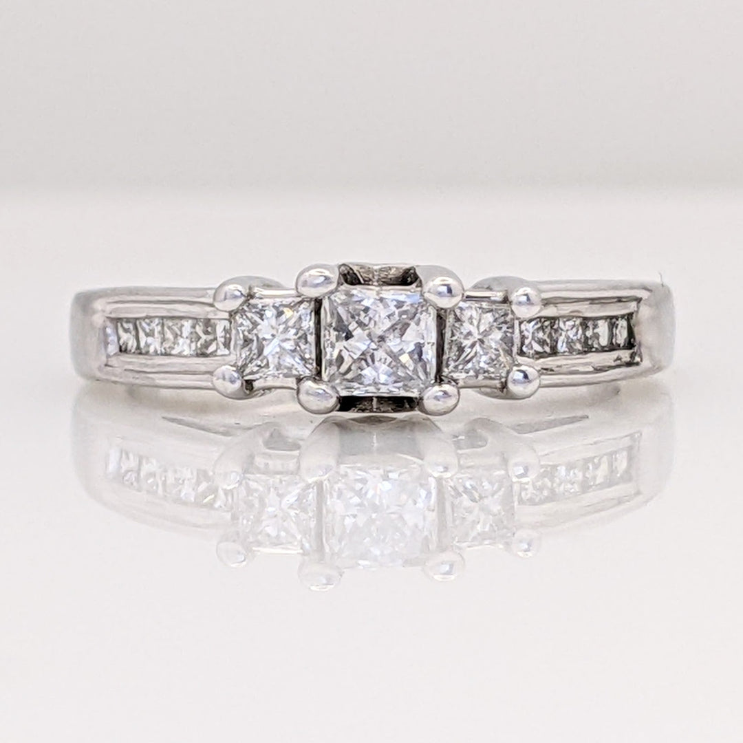 14K WHITE .75 CARAT TOTAL WEIGHT I1 G DIAMOND PRINCESS CUT (13) TRINITY ESTATE RING 3.3 GRAMS