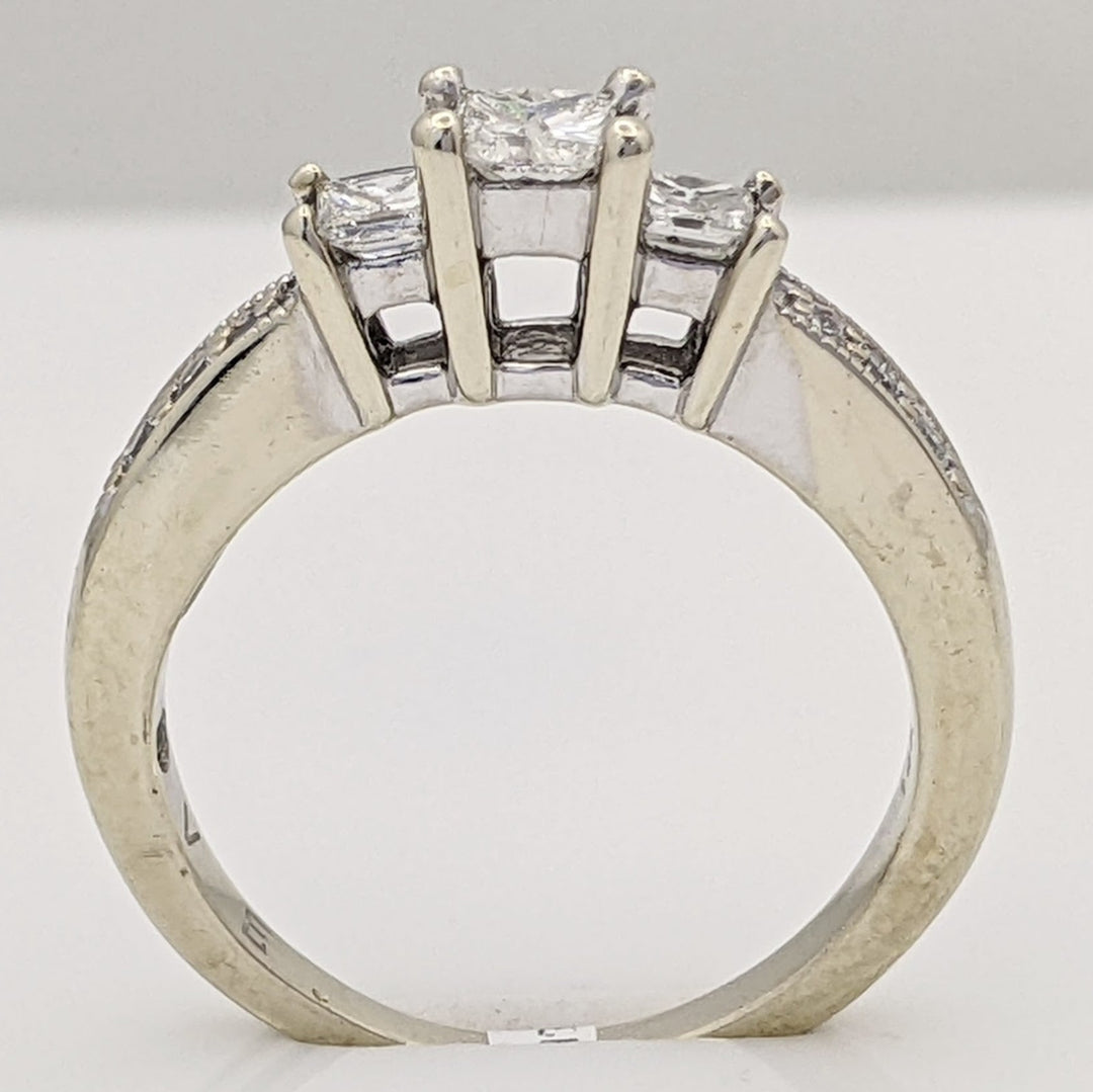 14K WHITE .50 CARAT TOTAL WEIGHT I1 G DIAMOND PRINCESS CUT (3) ROUND (6) TRINITY ESTATE RING 3.7 GRAMS