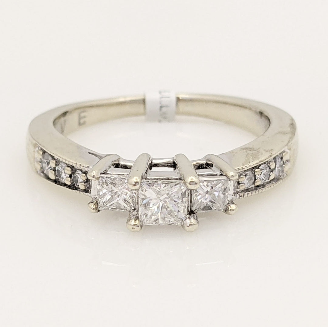 14K WHITE .50 CARAT TOTAL WEIGHT I1 G DIAMOND PRINCESS CUT (3) ROUND (6) TRINITY ESTATE RING 3.7 GRAMS