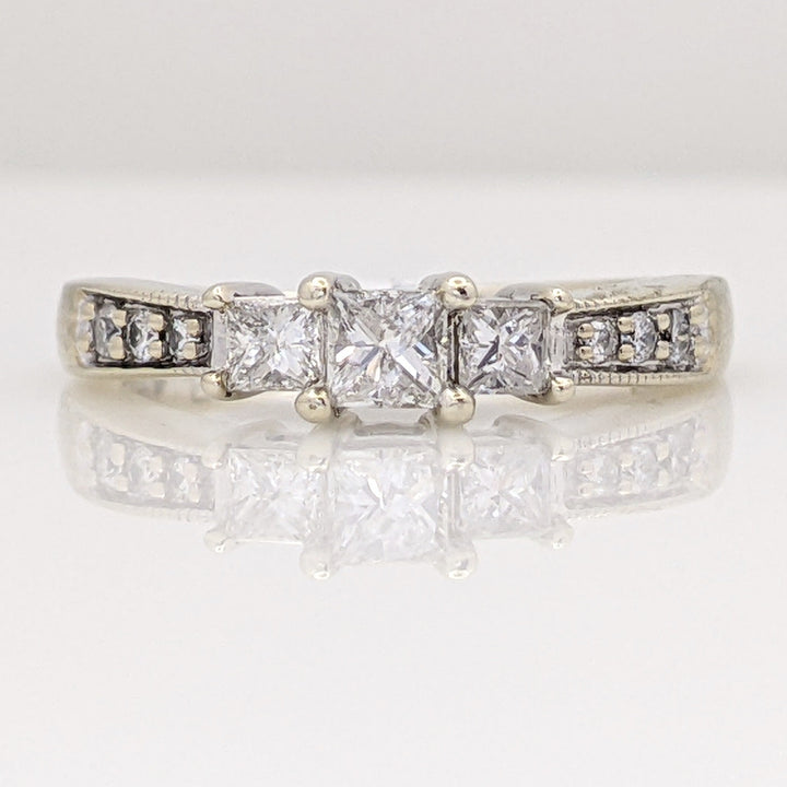14K WHITE .50 CARAT TOTAL WEIGHT I1 G DIAMOND PRINCESS CUT (3) ROUND (6) TRINITY ESTATE RING 3.7 GRAMS