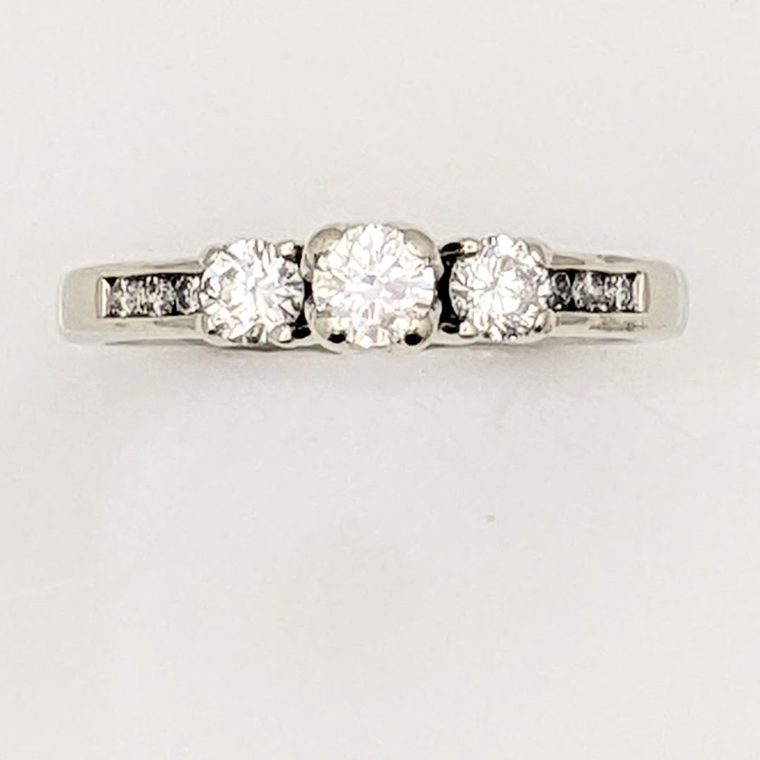 14K WHITE .51 CARAT TOTAL WEIGHT I1 G DIAMOND ROUND (9) TRINITY ESTATE RING 2.7 GRAMS